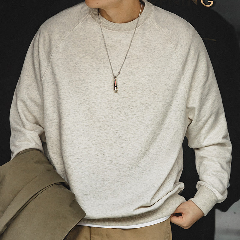 Retro Washed Heavy Looped Fabric Round Neck Sweater
