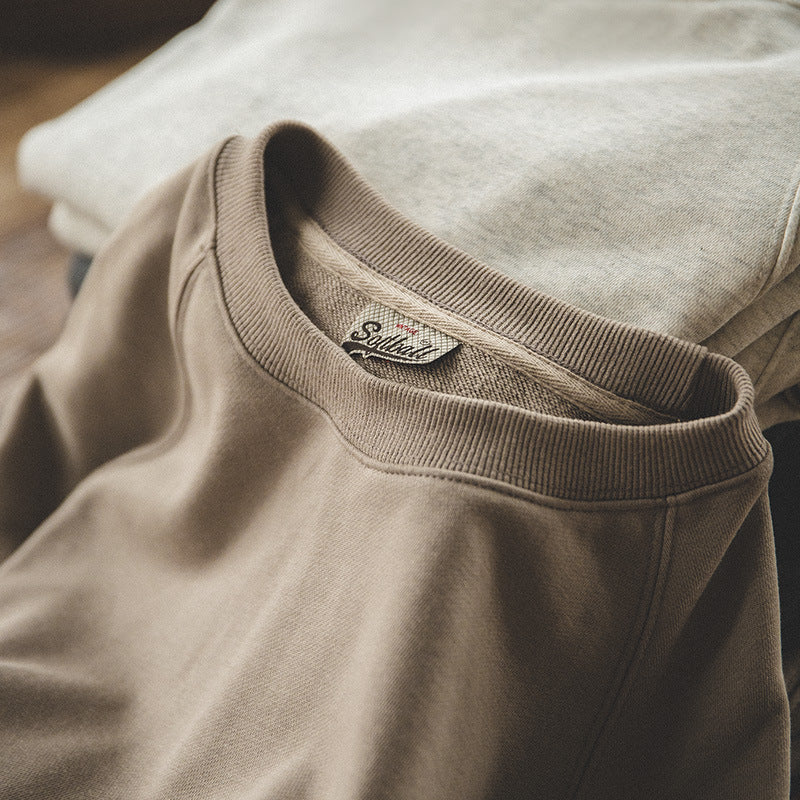 Retro Washed Heavy Looped Fabric Round Neck Sweater